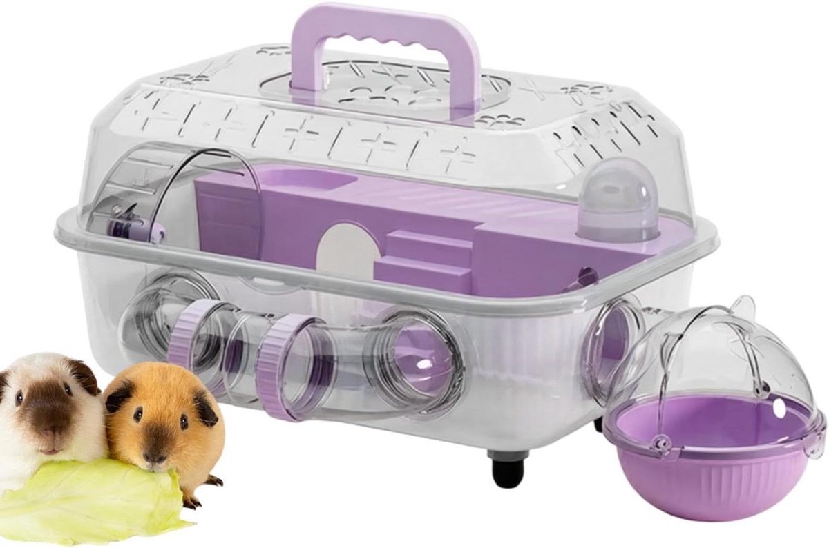 Hamsterkooi met Tunnel - Dierenverblijf Muizenkooi - Huisdieren Verzorgen - Transparante 2-laagse Leefruimte - 37 x 25 x 22 cm