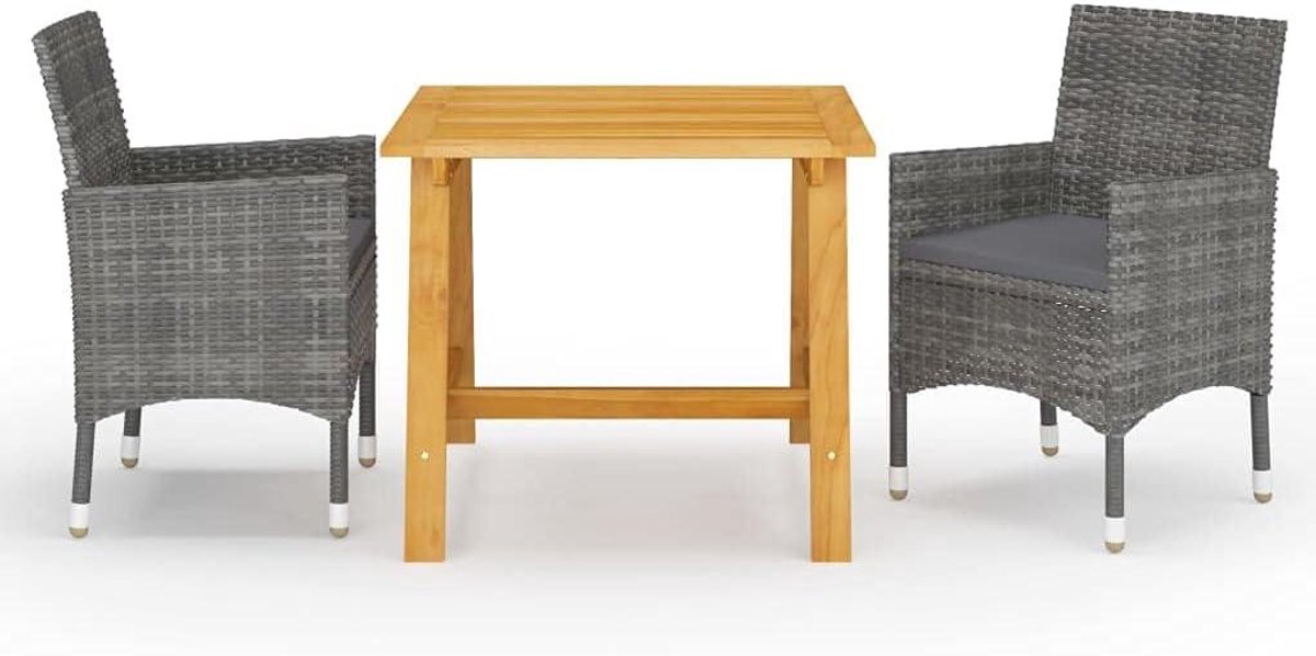 Tuinset 3-delig - Buitenmeubels Diner - Buiten dineren - Ergonomische stoelen - 88 x 88 x 74 cm - Grijs