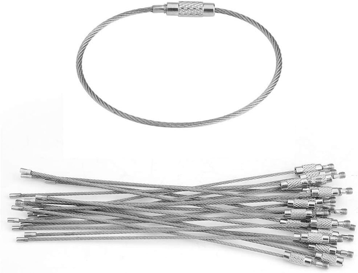 Thijox - 20 Stuks Sleutelhangers Draad Loops Roestvrij Staal met Schroefbeveiliging voor Bagagehangers en ID-tags - Heavy Duty, Lichtgewicht en Duurza