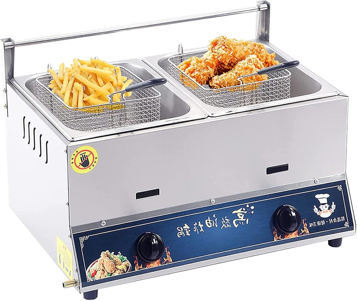 Frituurpan Gas - Diepe Frituurpan Professionele Friteuse - Thuis Frituren - Roestvrij Staal - 20L - Zilver