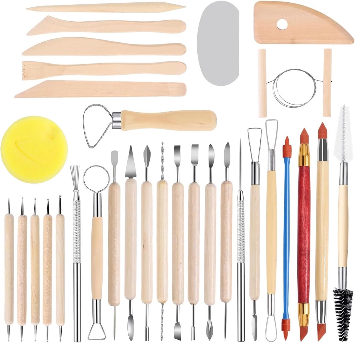 Modelleergereedschap Set - Pottenbakkers Gereedschap - Kunst Handwerk - 33 Delige Set - Met Opbergtas - Diverse Kleuren