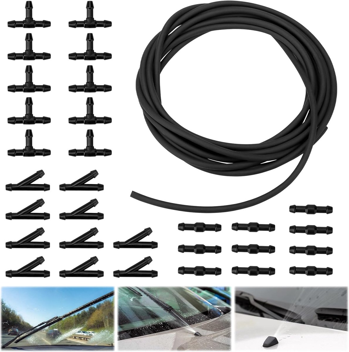 Windscreen Washer Hose 5m - Rubber - Met 30 Slangenverbindingen - Geschikt voor auto onderhoud - SnelShoppen