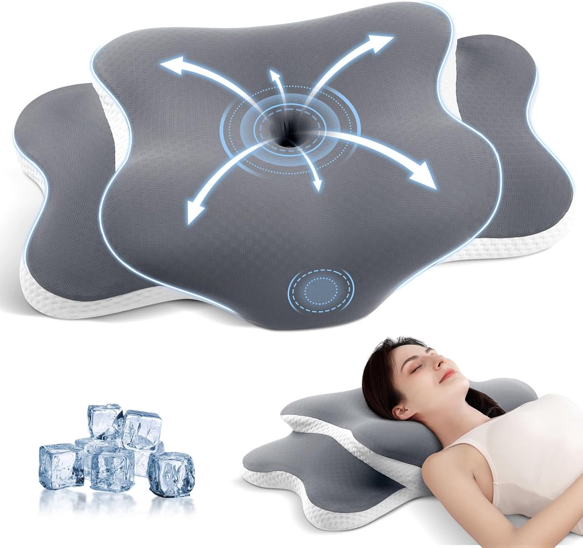 Ergonomisch hoofdkussen - grijs - memory foam - optimale ondersteuning voor een goede nachtrust - SnelShoppen