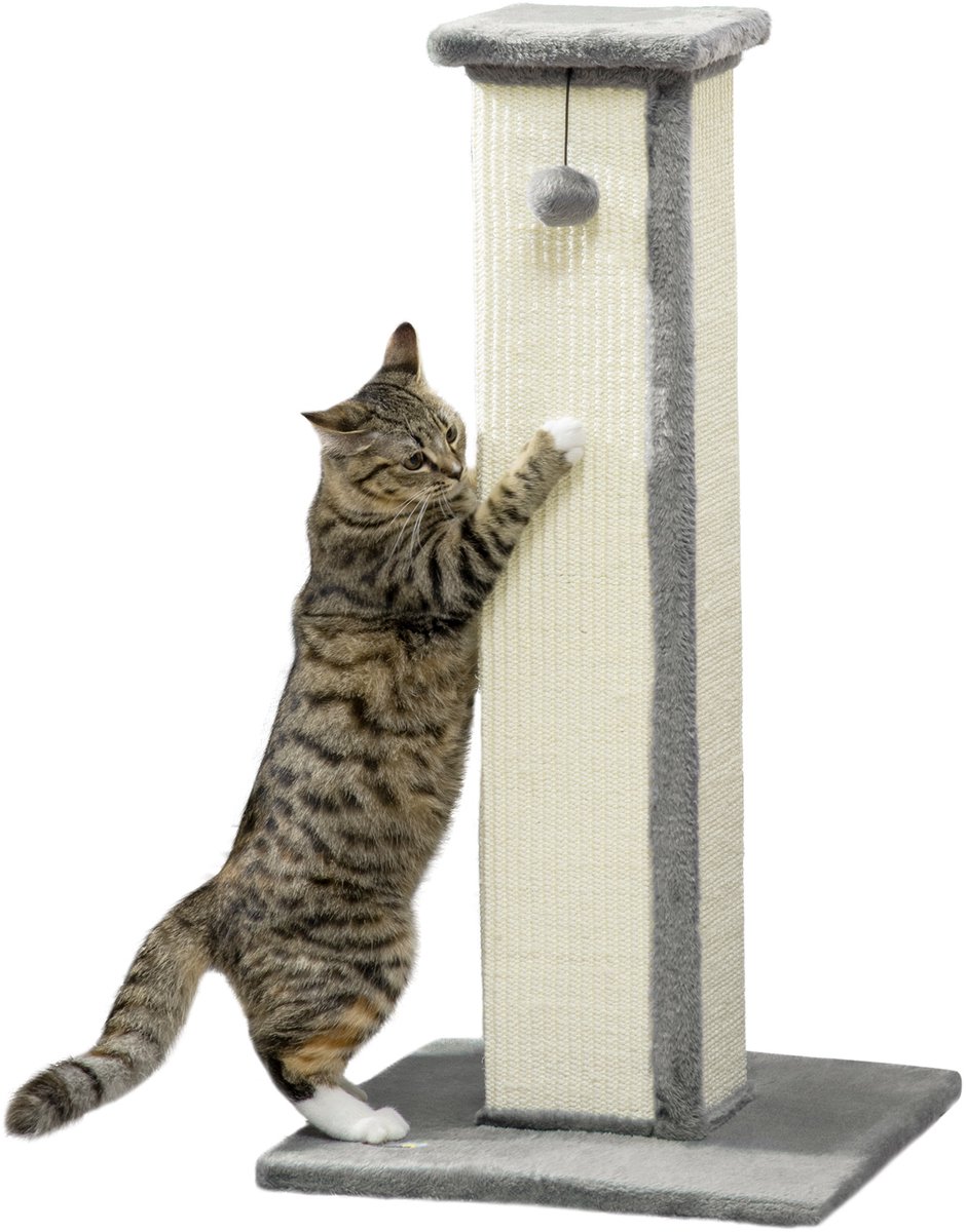PawHut krabpaal voor katten - Sisal - 41x41x81cm - Grijs