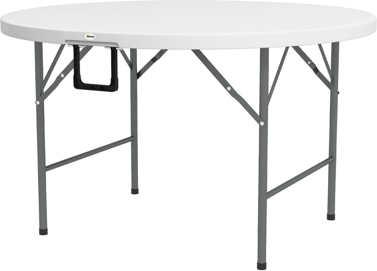 Opvouwbare ronde tuintafel voor 6 personen – met metalen onderstel, diameter 122 cm – wit