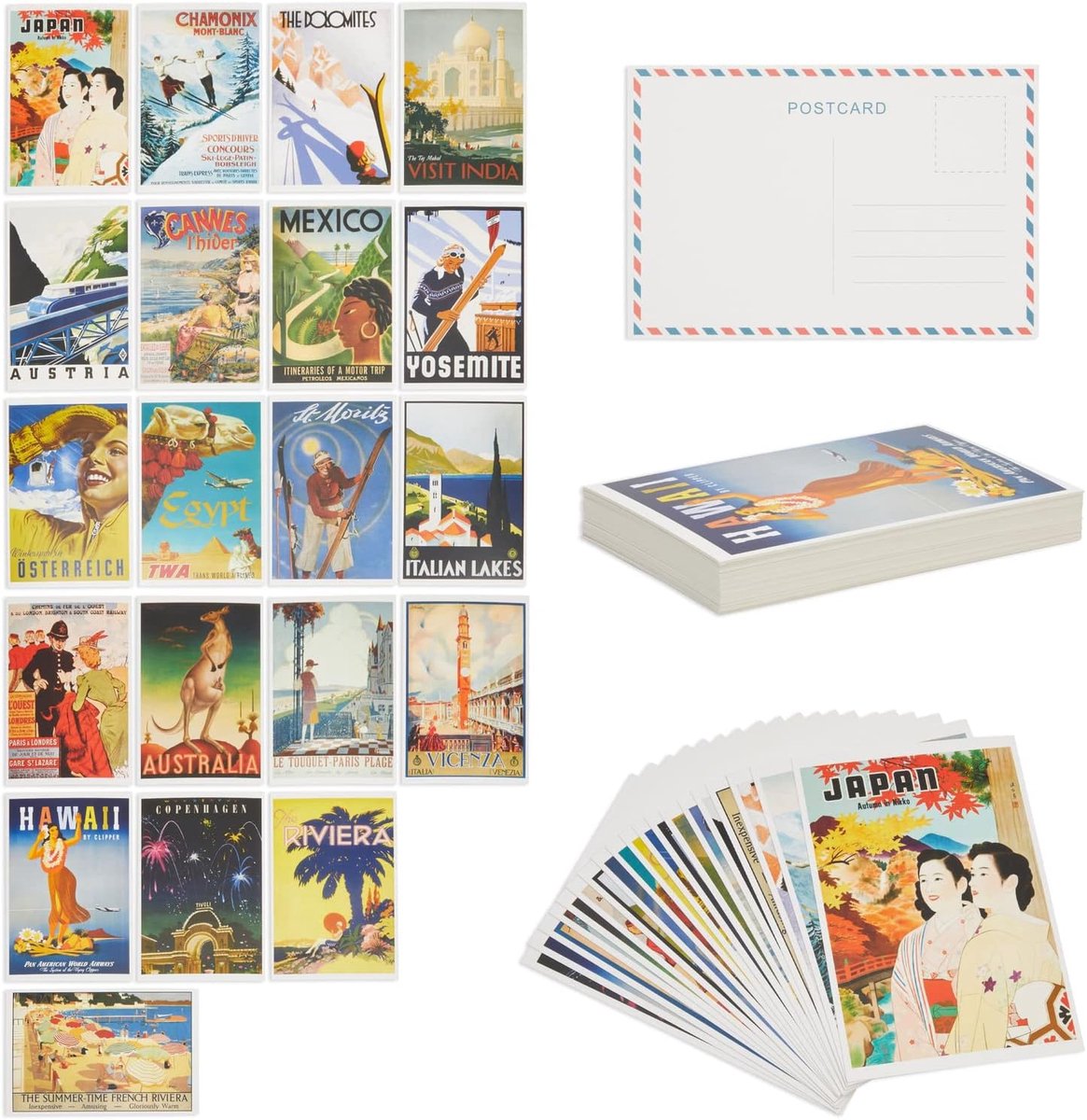 Postkaarten set vintage reizen - 40 stuks - 20 unieke ontwerpen - ideaal voor postcrossing - SnelShoppen