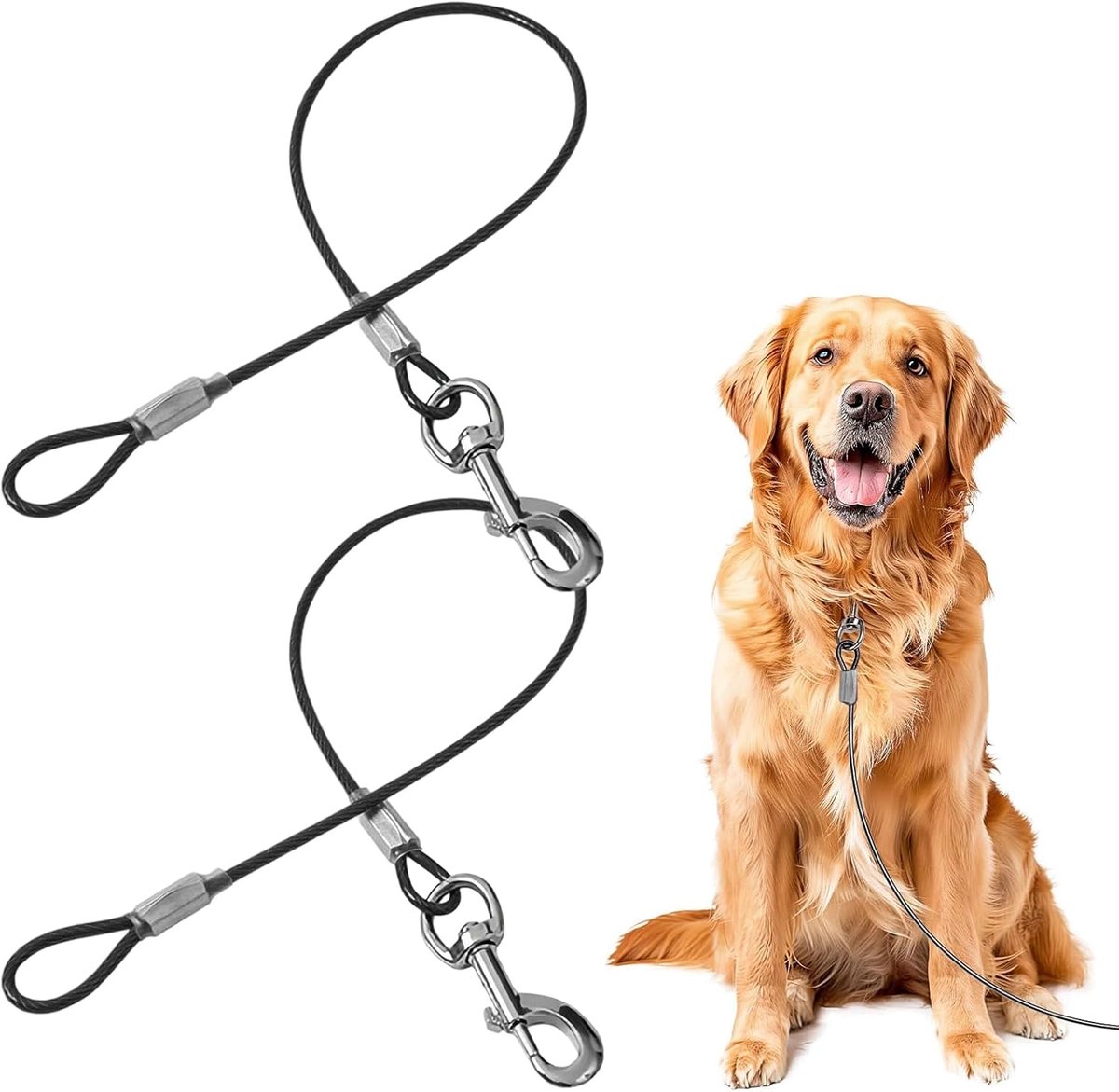 Thijox - 2 Stuks Kauwbestendige Hondenriem, Bijtbestendige Stalen Kabel, 60 cm, Kort Verlengtouw voor Grote en Middelgrote Honden, Ideaal voor Trainin