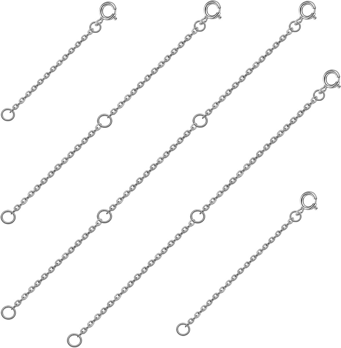 Kettingverlengstuk set - 5 stuks zilver - 50mm, 75mm, 100mm, 130mm, 150mm - Perfect voor armbanden en enkels - SnelShoppen