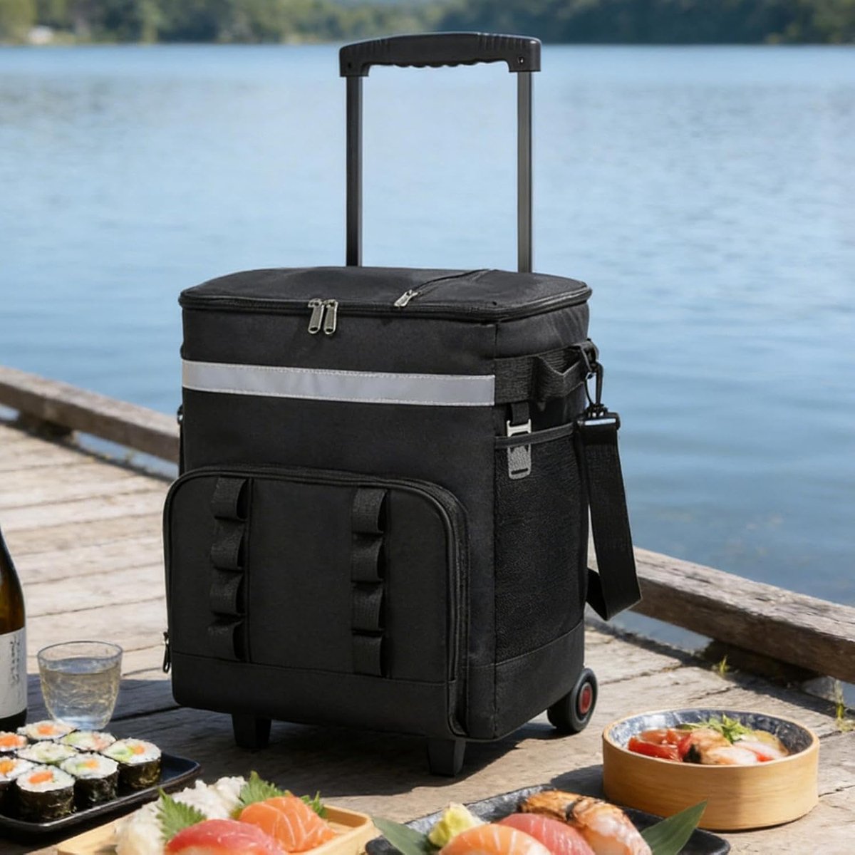 Koeltas met wielen - Isolerende koelbox - Buitenactiviteiten - Scheurbestendige stof - 35 liter - Zwart