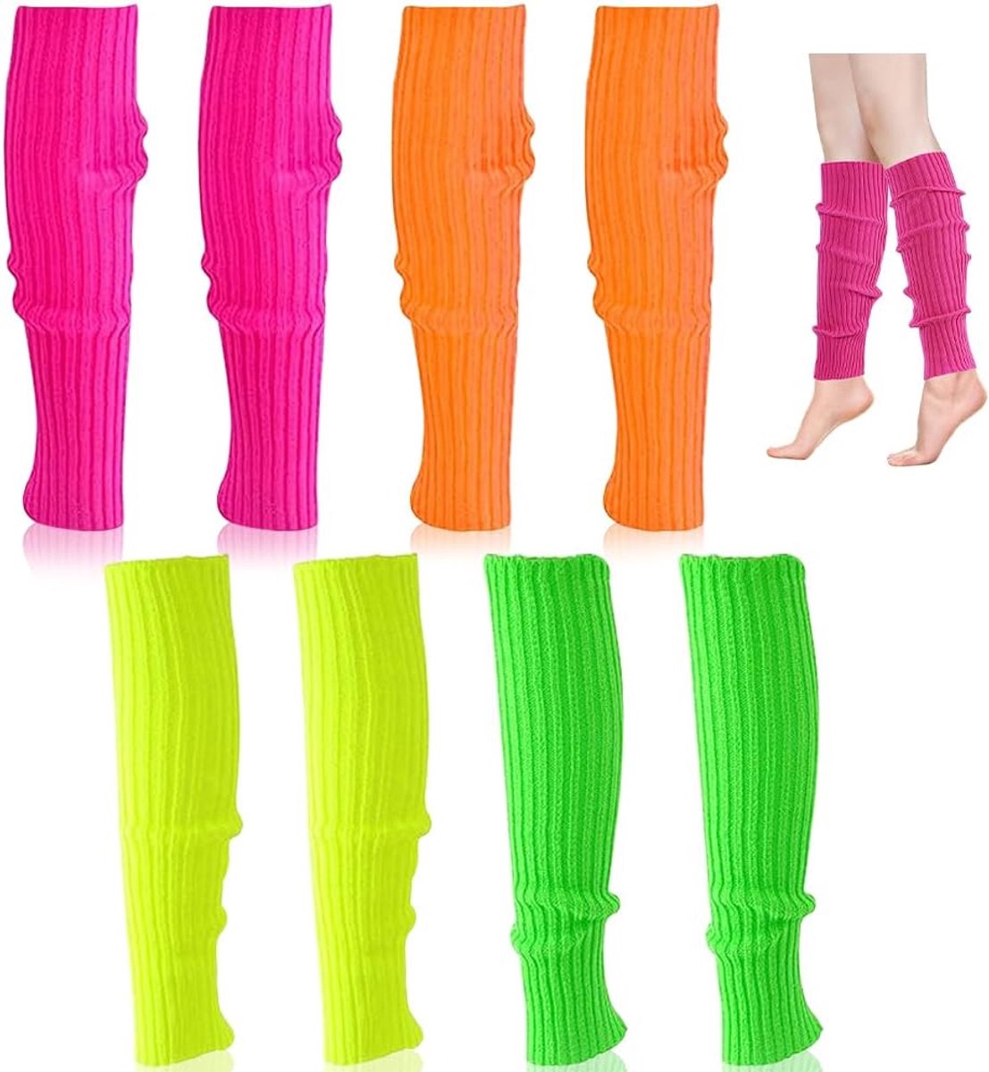 Legwarmers set 4 stuks - neon kleuren - gebreide accessoires - perfect voor dans en themafeesten - SnelShoppen