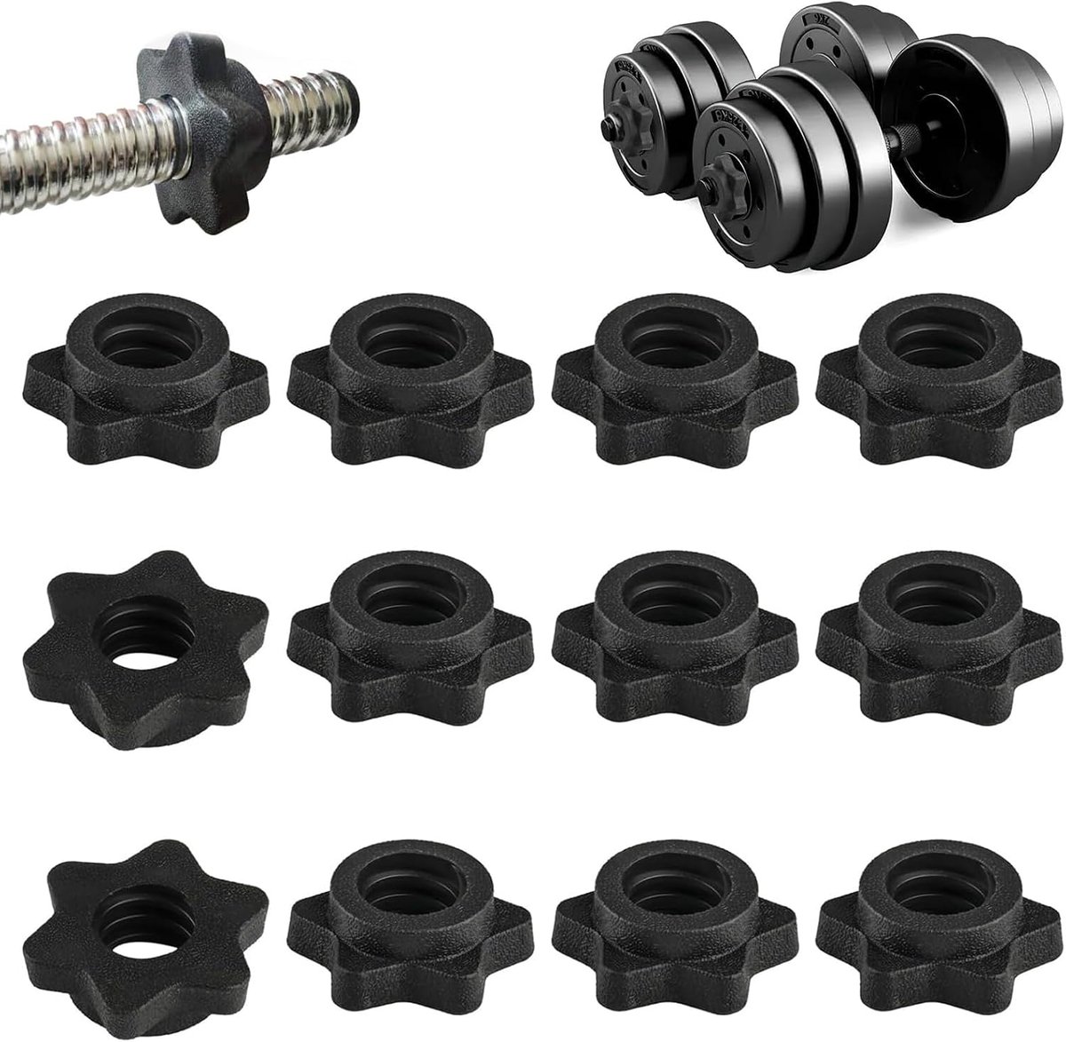 Dumbbell schroeven 12 stuks - Stervormige klemmen 25 mm - Duurzaam PVC - Voor dumbbellstangen en fitness thuis - SnelShoppen