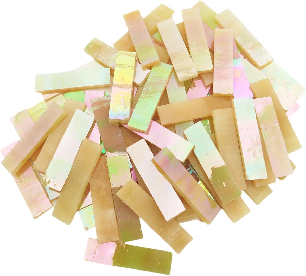 4 x 1 CM Rechthoekige Iridescente Gekleurde Glasstrip, 7oz Glasmozaïektegels voor DIY-knutselen, Platen, Lijstjes, Bloempotten, Handgemaakt Sieraden en Meer Mozaïekdecoratie (Irisescent Licht Geel)