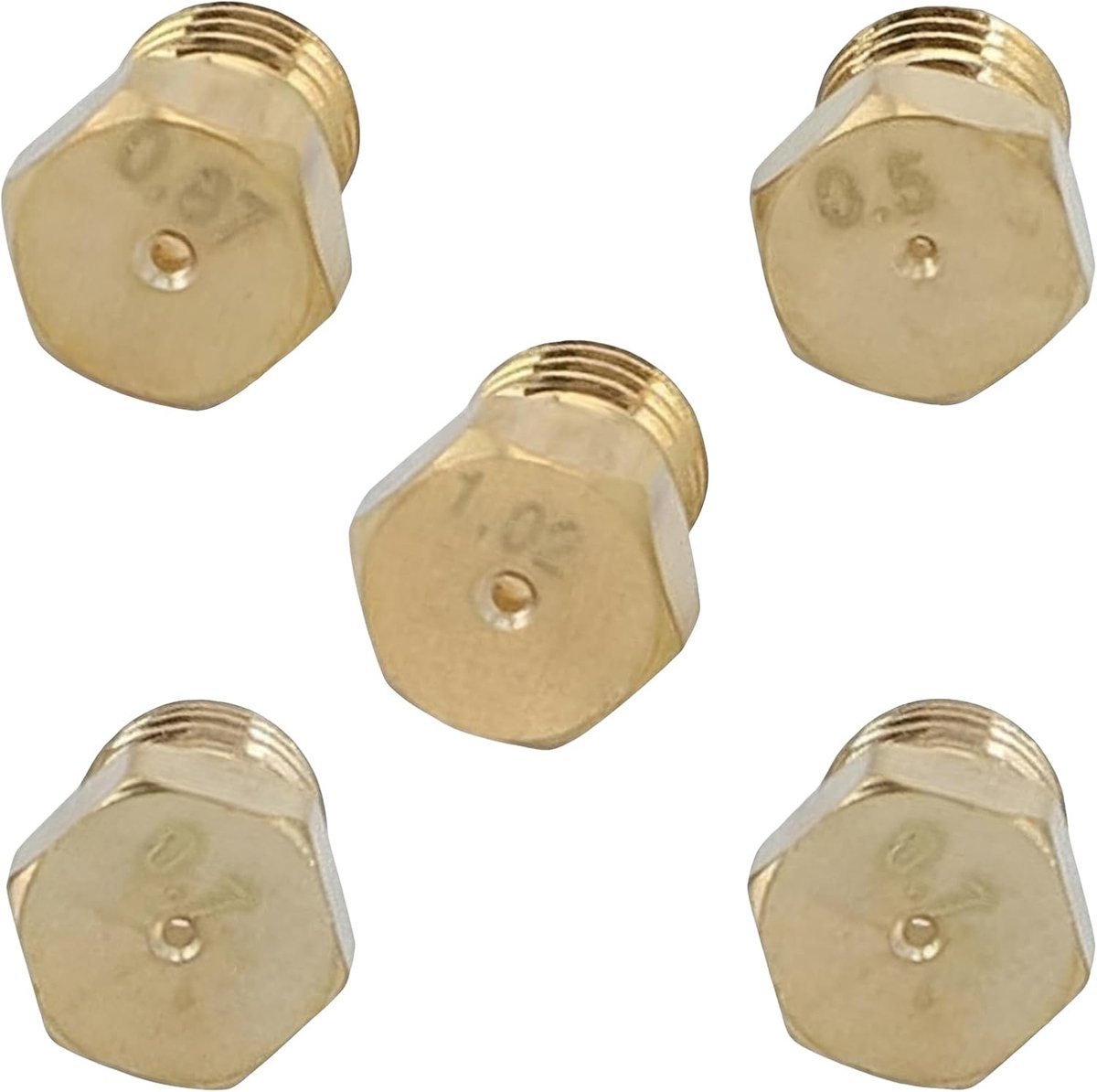 5 stuks gassproeiers voor gasfornuizen, butaangas, LPG-gassproeiers, sproeiers en sproeiers voor LPG-gasfornuizen, ovens en gasfornuizen (0,5/0,7/0,7/0,87/1,02 mm), 5 stuks