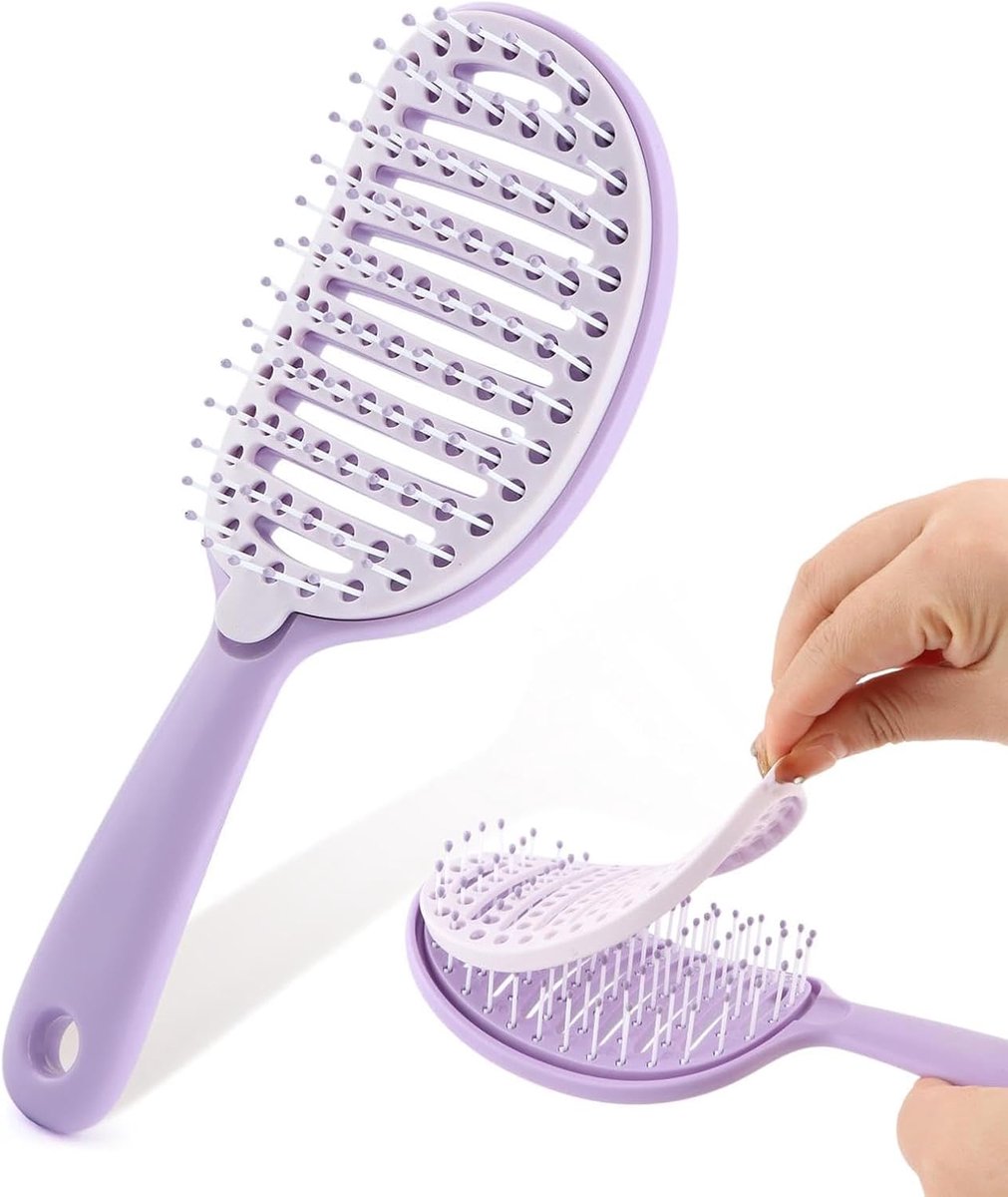 Haarborstel, Zelfreinigende Krullenborstel voor Styling en Ontwarren, Ontwarrende Borstel, Antistatische Haarverzorgingsborstel, Paars