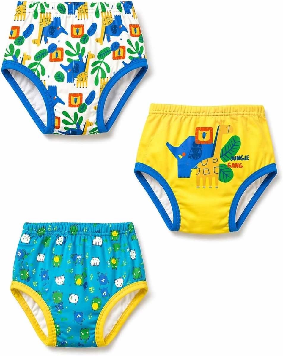Oefenbroekjes Kinderen 100% Katoen, 3-Pack Trainingsbroekjes voor Jongens en Meisjes met Absorberende Waterdichte Inzet, Zindelijkheidstraining, Overgang van Luier naar Potje (Jungle 2a)