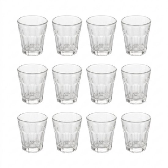 Shotglazen – 12 stuks – Klassiek geribbeld glasdesign – Borrelglaasjes – 45 ml