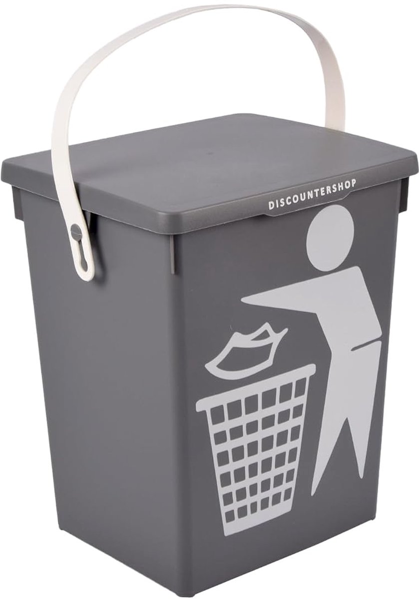 Afvalbak 4.5L - Grijs Kunststof - Met Deksel en Handvat - Ideaal voor Kleine Keukens - SnelShoppen