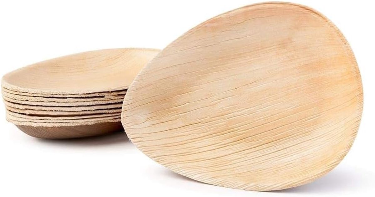 Wegwerpborden van palmblad, 17 cm, biologisch afbreekbaar, 100% composteerbaar, ideaal voor bruiloft, verjaardag, materiaal palm, hout en bamboe