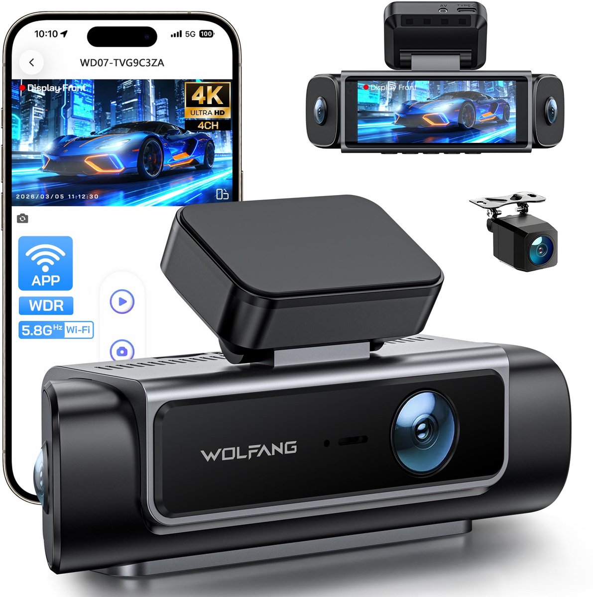 Dashcam 4K voor en achter - 4-kanaals camera - super nachtzicht - parkeerwacht functie - SnelShoppen