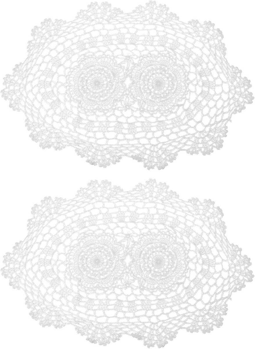 2 stuks 40,6x25,4 cm handgemaakte gehaakte tafeldekentjes, polyester katoen tafelsets ovale tafelkleden gehaakte tafelsets voor eettafel keukenfeesten, wit