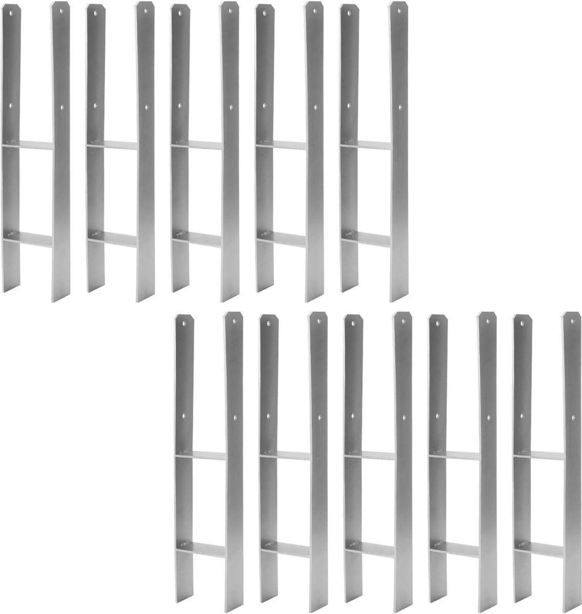 10 x H-paalanker, 101 mm, H-paalhouders voor hek- en houten palen, robuuste H-ankers voor tuinhek, carport, paviljoen en houtbouwprojecten (101 x 600 mm)