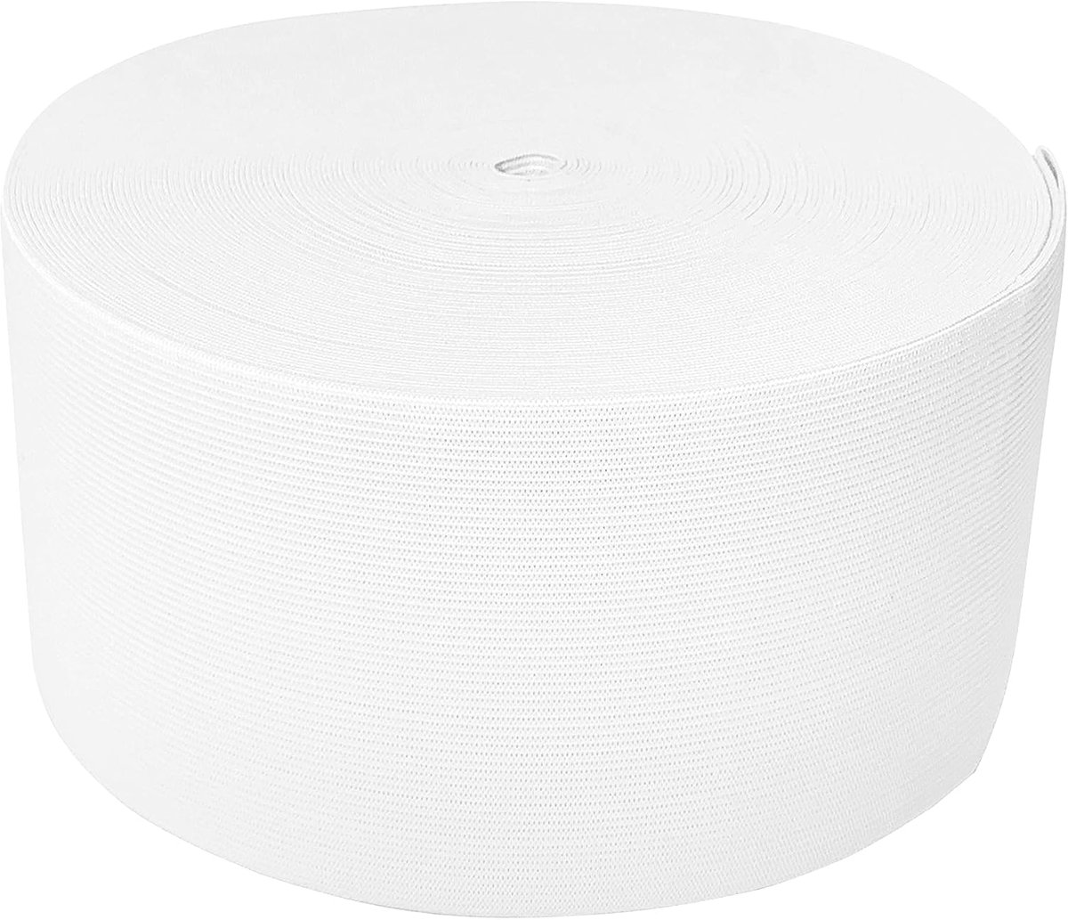 Elastische naadband, platte elastiek, brede elastische band, brede platte elastische band, zwarte elastische band, elastische band, elastische band, wit, (50 mm x 25 m)