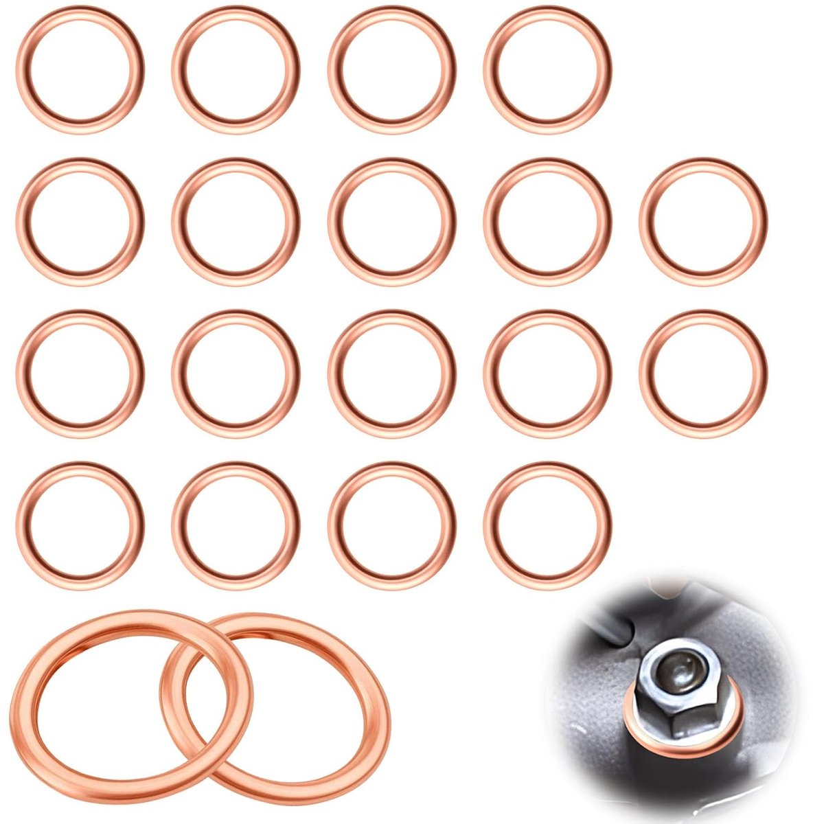 20 stuks afvoerafdichtingen, compatibel met Peugeot, Renault, Opel Mini, Dacia | Koperen sluitring M16 x 22 x 2 mm voor auto's, boten, generatoren OEM 7703062062 11137546275 7703062023