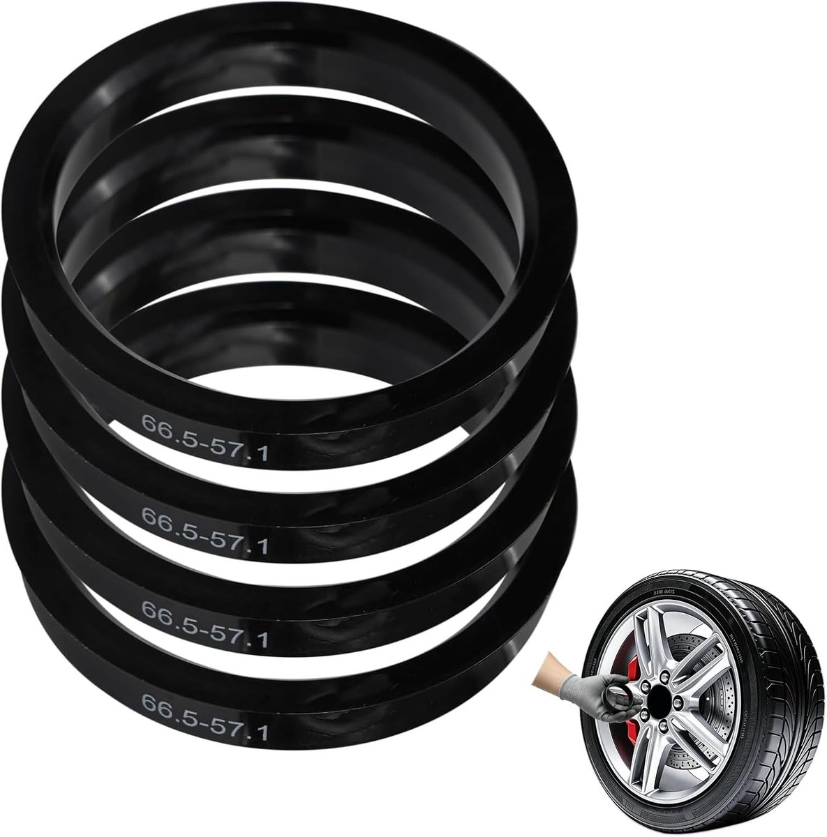 4 Zentrierringen 66,6 naar 57,1 mm voor Velgen, Zwarte Polycarbonaat Naafringen voor VW Audi Mercedes en Compatibele Modellen, Wieluitlijning met Minder Trillingen bij Hoge Snelheid