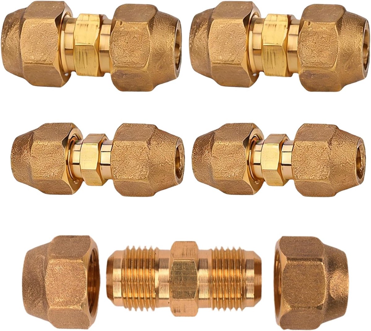 Split-verbindingnippelset, 1/4 inch, dubbele nippel voor koperen buizen, airconditioning, schroefverbinding, koperen buis, connectoren (1/4 Zoll 4PCS)