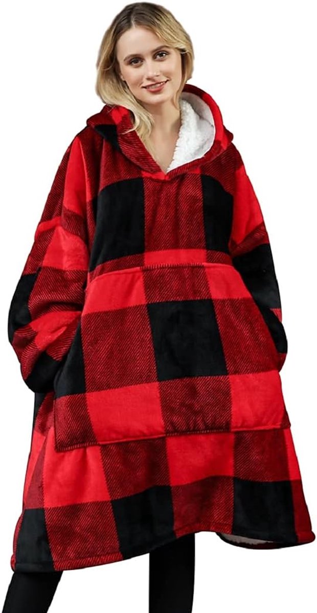 Iyoimono Hoodiedeken voor dames, flanel, fleece, pullover, sweatshirt, deken, wollige sherpa tv-deken met mouwen, fruitprint, dierenprint, oversized capuchon, pullover, knuffeldeken, eenheidsmaat