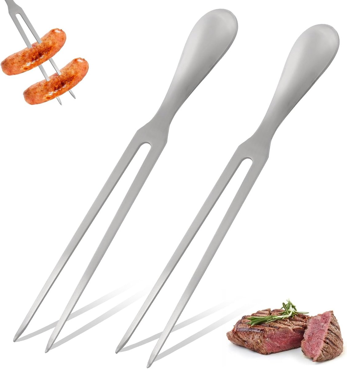 2 stuks vleesvork roestvrij staal, lange vork WMF, vleesvork voor grillen en trancheren, roestvrijstalen grillvork met ergonomische handgreep, ideaal voor camping en keuken, 27 cm