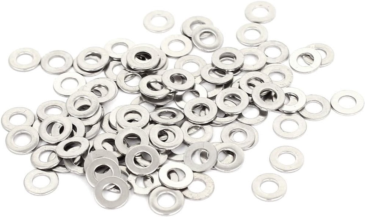 Sourcing map M3x6mmx0.5mm RVS Ronde Flat Washer voor Bout Schroef 100st