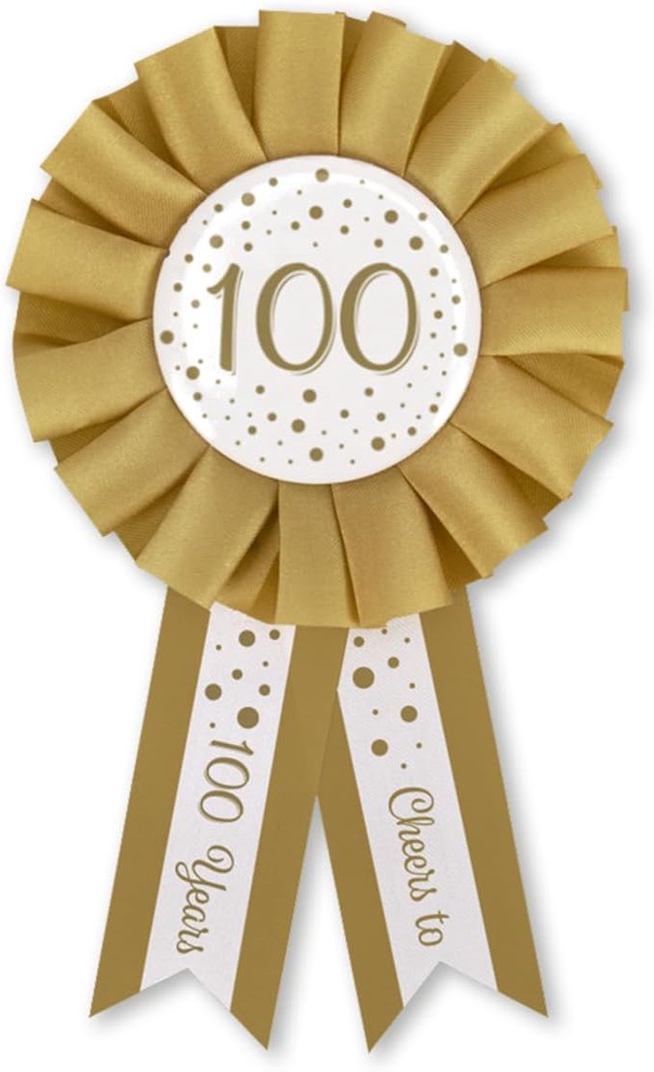 Rozet 100 Jaar - Wit & Goud - Feestdecoratie - Luxe uitstraling - Perfect voor je verjaardag - SnelShoppen