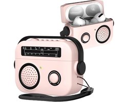 Radio Design Hoesje voor AirPods 4 SYJ Roze | Zachte Silicone Vintage Schokabsorptie Beschermer Case met Draaibare Draaggreep Compatibel met AirPods 4