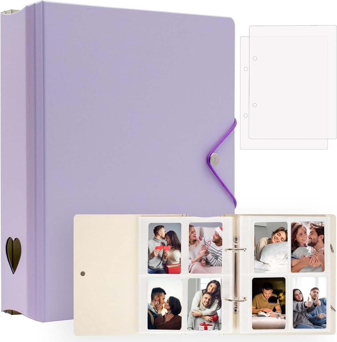 200 Vakjes Fotoalbum voor Instax Mini 11 12 9 8+ 8 7+ LiPlay Film, Fotokaartenmap voor SnapTouch PIC-300 Z2300 fotoprinter, 2x3 fotoboek voor Kpop-kaart (Paars)