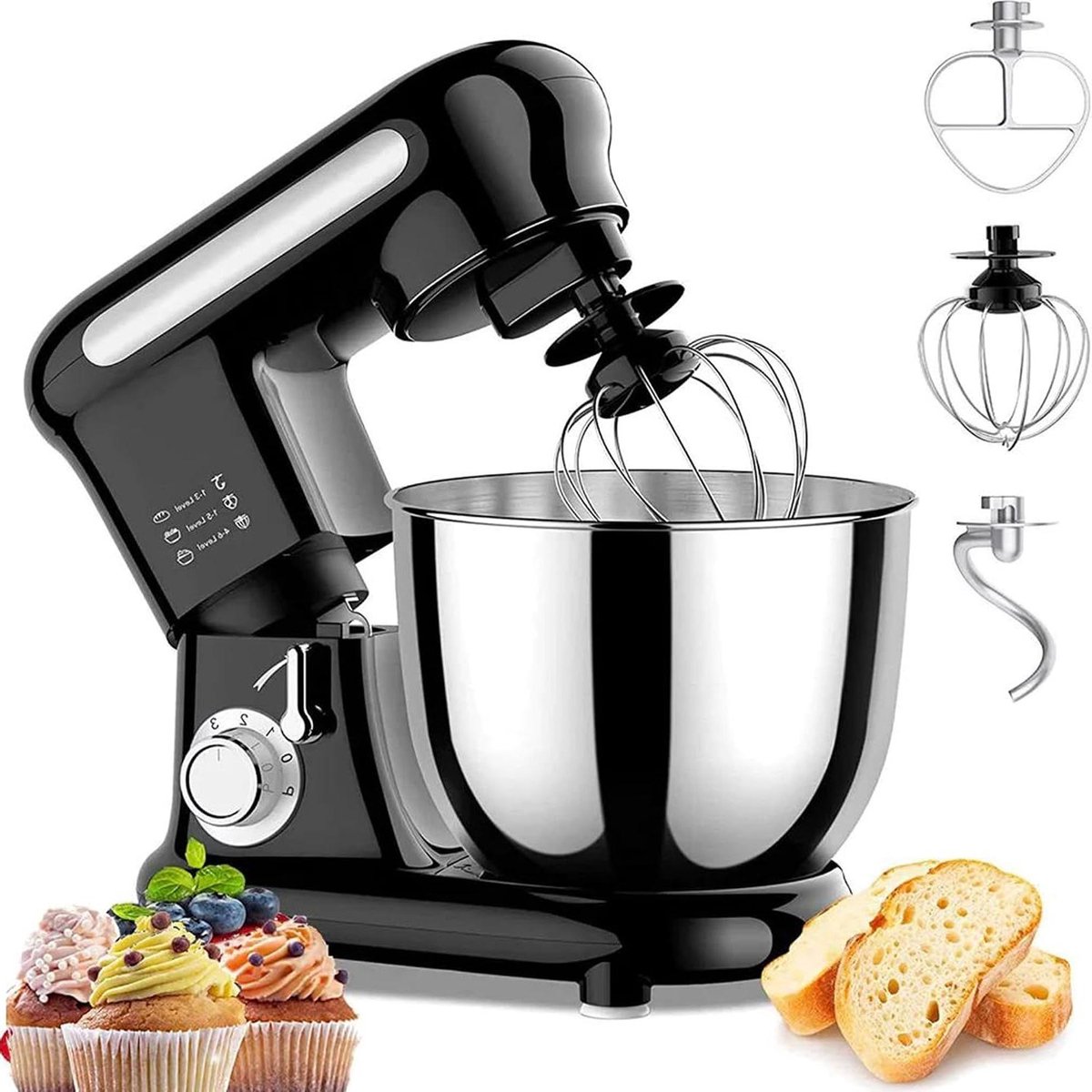 Deegmixer - Bakmachine Keuken - Thuis Bakken - Krachtige 1000W Motor - 3.5L Kom - Zilver