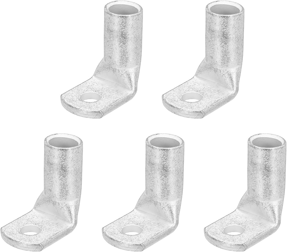 2/0 AWG - 1/4 inch koperen kabelschoenen, 90 graden gebogen batterijkabeluiteinden, ringverbinder, blank koperen oog voor levering (zilver, 5 stuks)