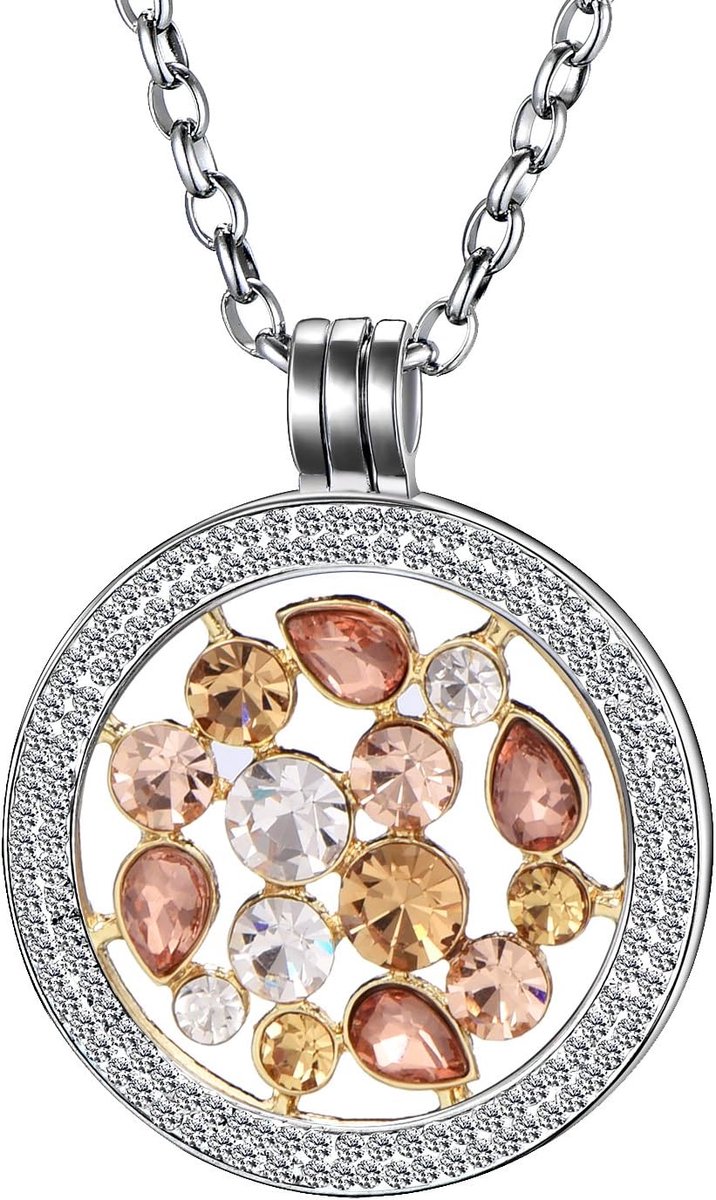 damesketting 70 cm roestvrij staal en zirkoniahanger met coin 33 mm in sieradenzakje