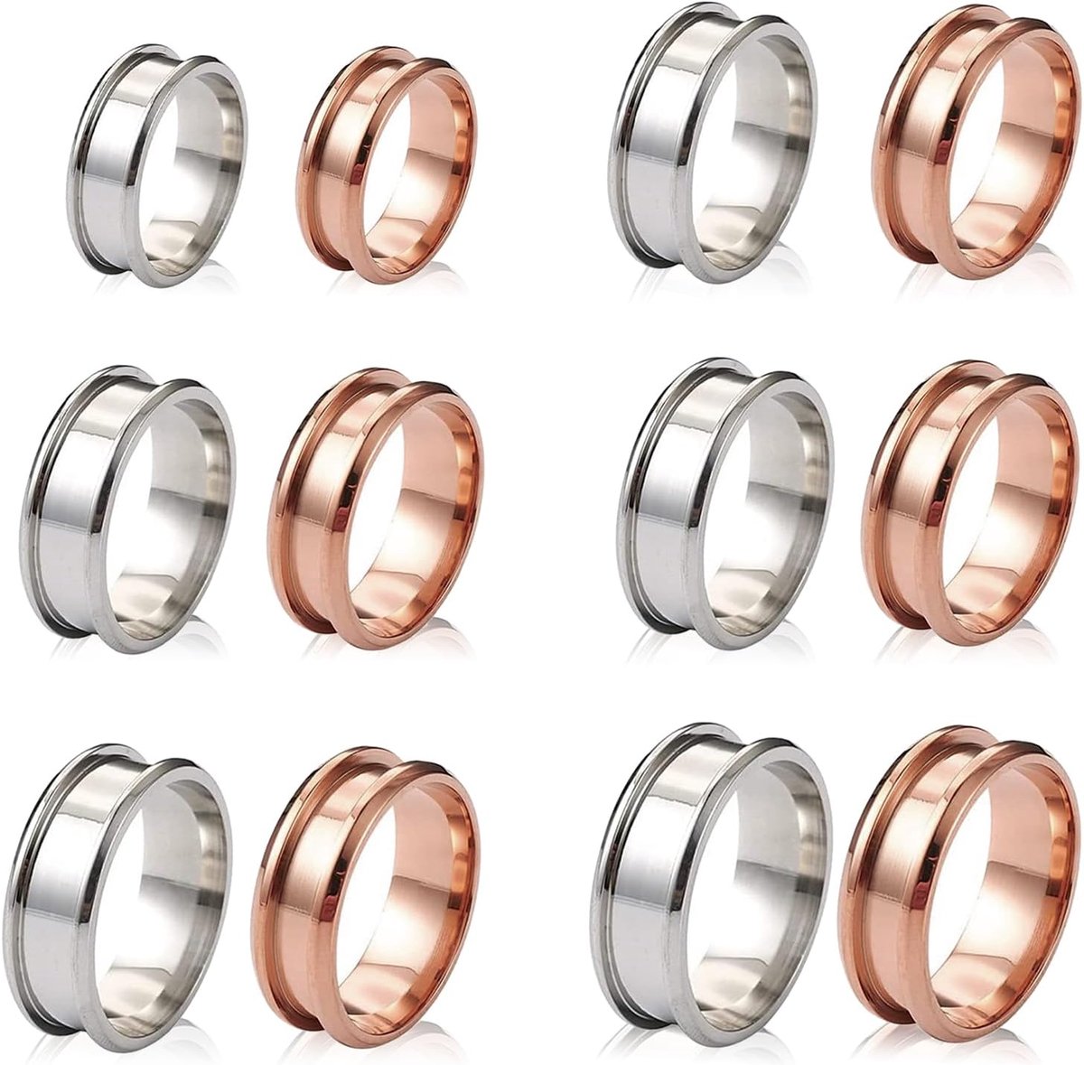 Ringen met Een Lege Kern Ringen met Groeven van Roestvrij Staal Inleg Ring voor DIY Sieraden Maken Maat 7/8/9/10/11/12 Ronde Metalen Ring voor Mannen en Vrouwen 8mm Brede Lege Ring Cadeau