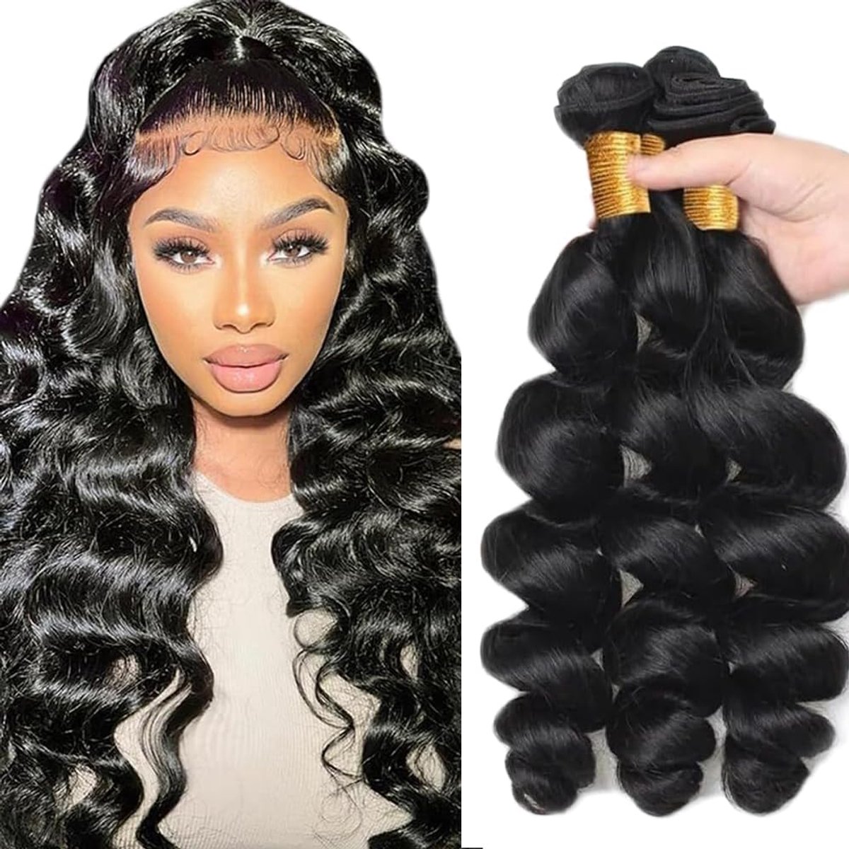 24 26 28 Inch Bundles Human Hair Extension Loose Wave menselijk haar Bundles Unprocessed Brazilian Virgin Hair 1B Natural Black Minimal detachment For Women 3 Bundles Total 150g