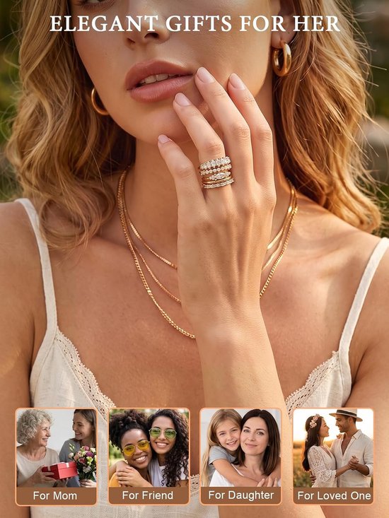 Dainty 14K Gold Plated Stackable Cubic Zirconia Rings 5PCS, Size 7 | Non-Tarnish Thumb Ring Set, Wedding Engagement Bands, Minimalist Trendy Statement Rings Stack, Jewlery Gifts for Women — afbeelding 3