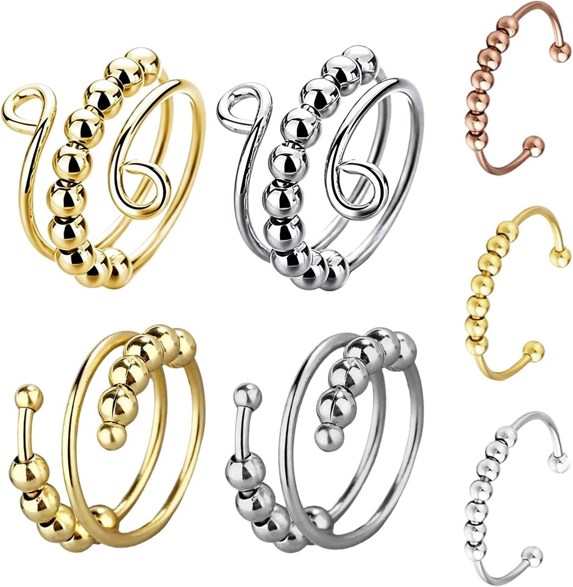 Ringen, anti-stressring, fidget ring voor dames en heren, roestvrij staal, spinner-ring voor meditatie, zorgenringset als verjaardag en afstuderen, cadeau voor ontspanning
