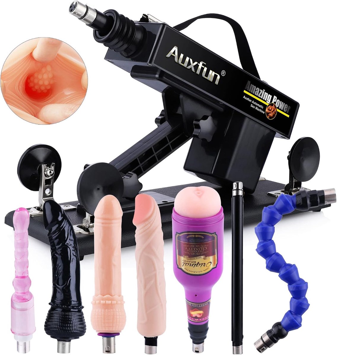 Sexmachine pakket - Basis met 7 opzetstukken - Voor hem en haar - Discreet verpakt - SnelShoppen