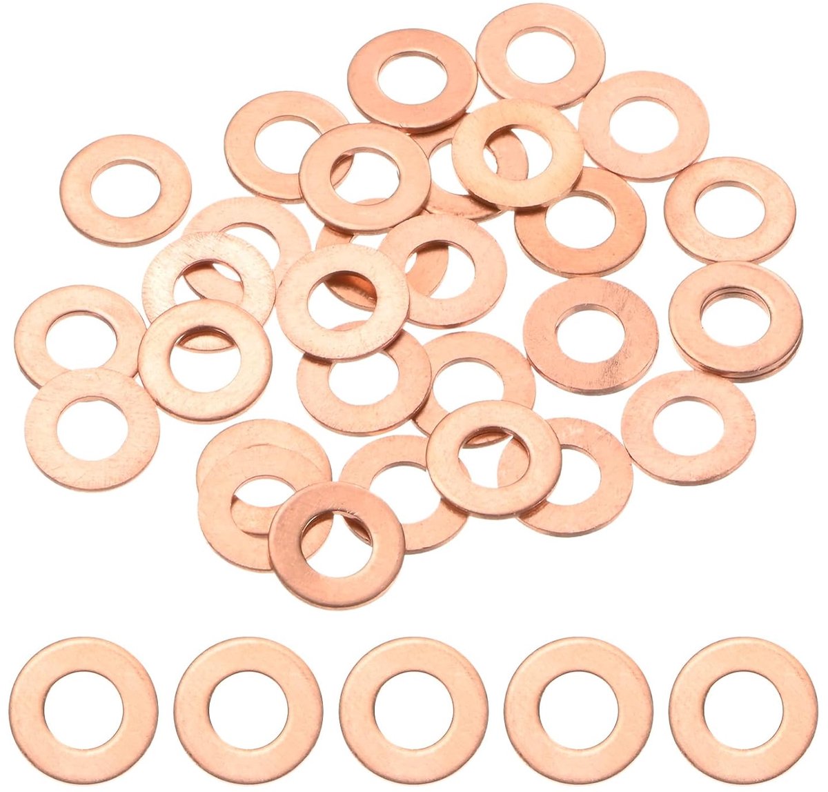 30 stuks koperen sluitringen, Metric, M6 x 12 x 1 mm, koperen afdichtingen voor bouten, schroeven, moeren voor auto's, machines, hydrauliek, platte metalen ring