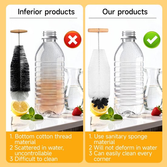 35 cm borstel voor glazen en sodastreamflessen, zachte sponsborstel en harde borstelharen, krasvrije reiniging, compatibel met frisdrankflessen, ideaal voor flessen en drinkflessen — afbeelding 5