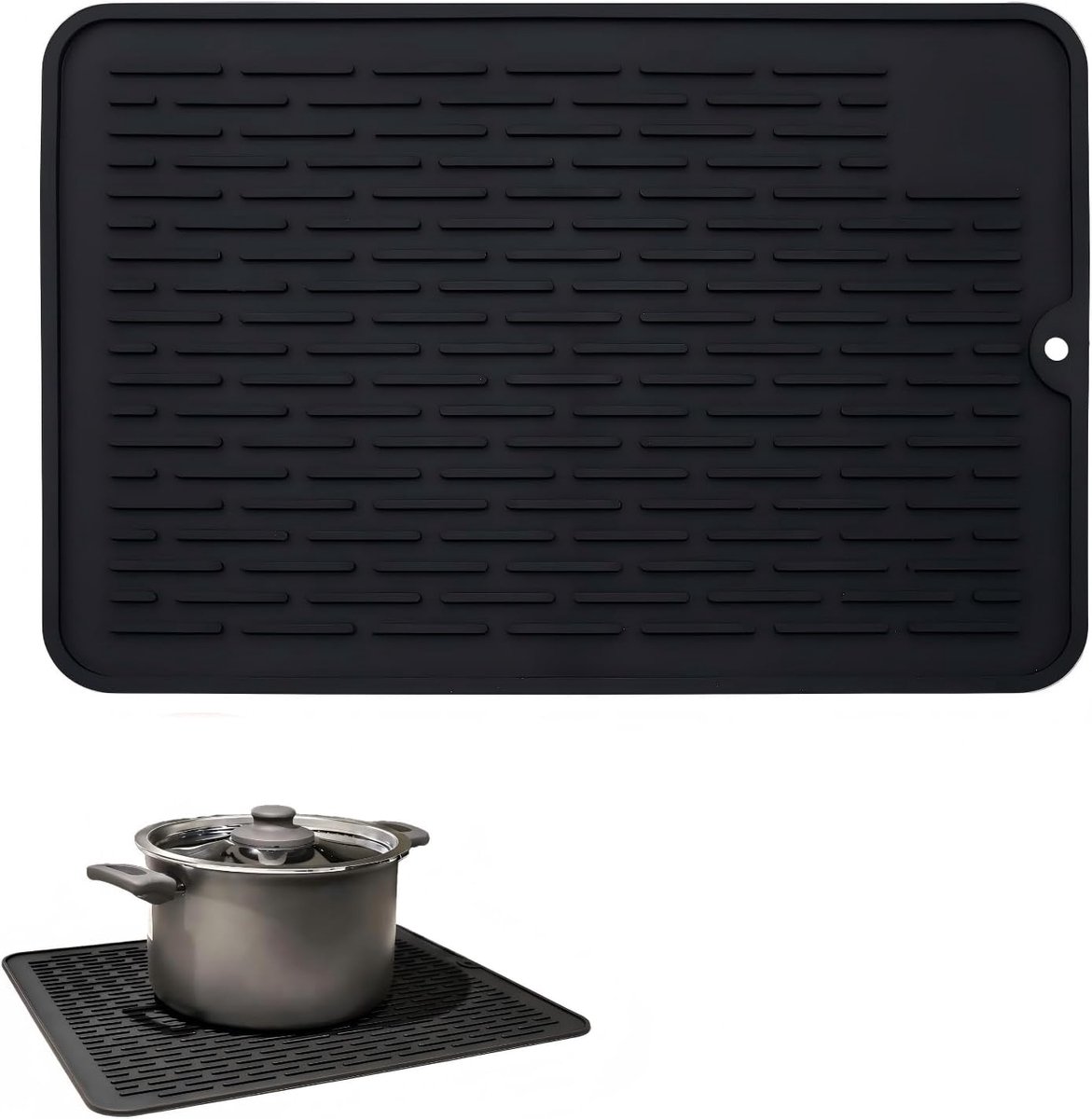 Siliconen afdruipmat, 20 × 30 cm, verhoogd nerfdesign, hoge zijwanden, spatwaterdicht, opvouwbaar, vaatwasmachinebestendig, keukenonderlegger, servies