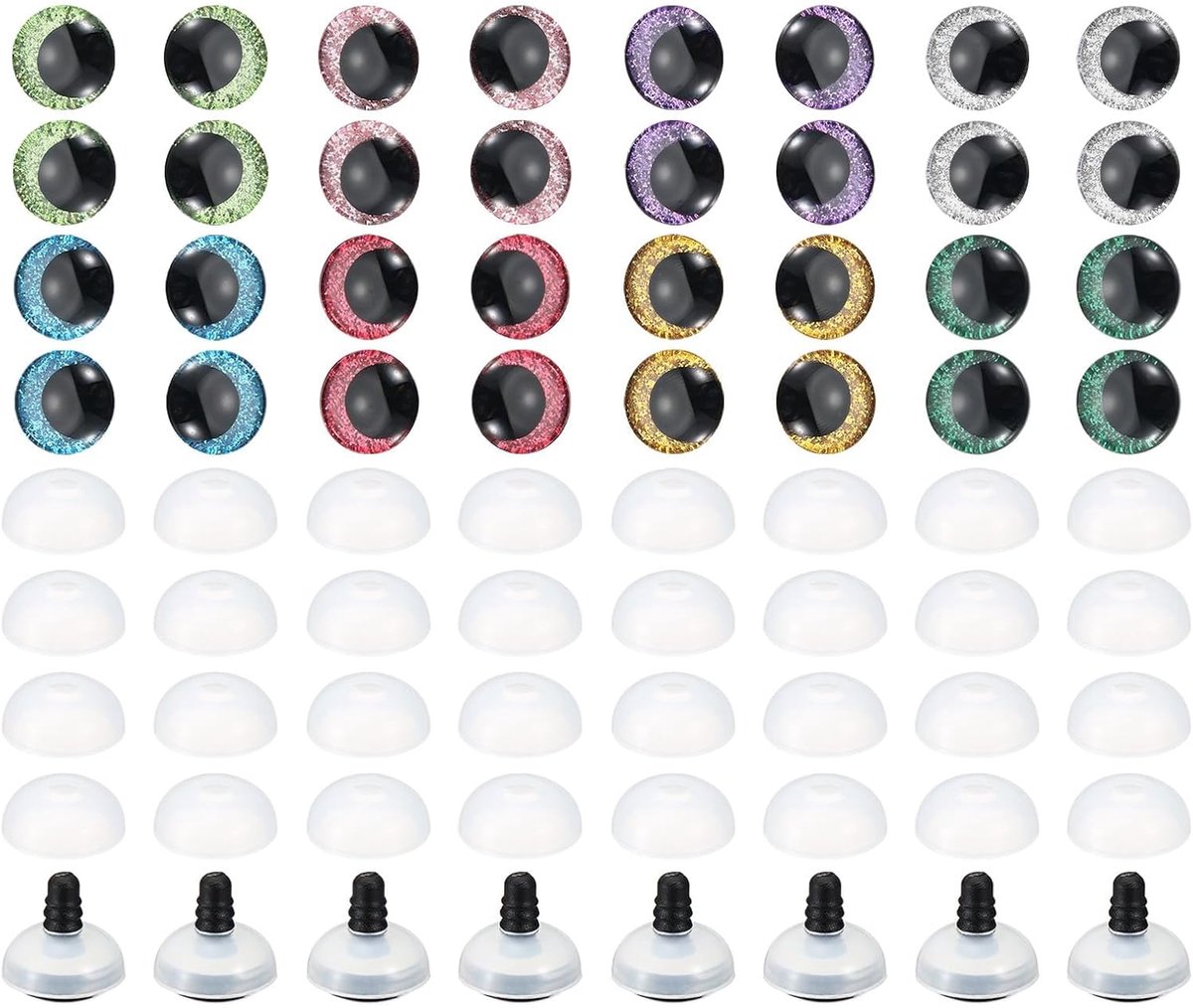 Ogen, 32-delige set veiligheidsogen met sluitringen Zachte knoppen Realistische kleurrijke veiligheidsogen voor decor, haken accessoires, knutselen, 8 kleuren