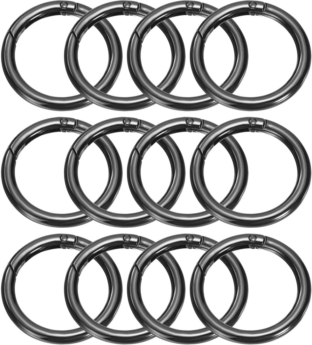 12 stuks metalen veer-O-ringen, 3,5 cm, trigger-veer, sleutelringen, gesp, ronde snap-clip voor doe-het-zelf sleutelhanger, tas, portemonnee, handtas, zwart