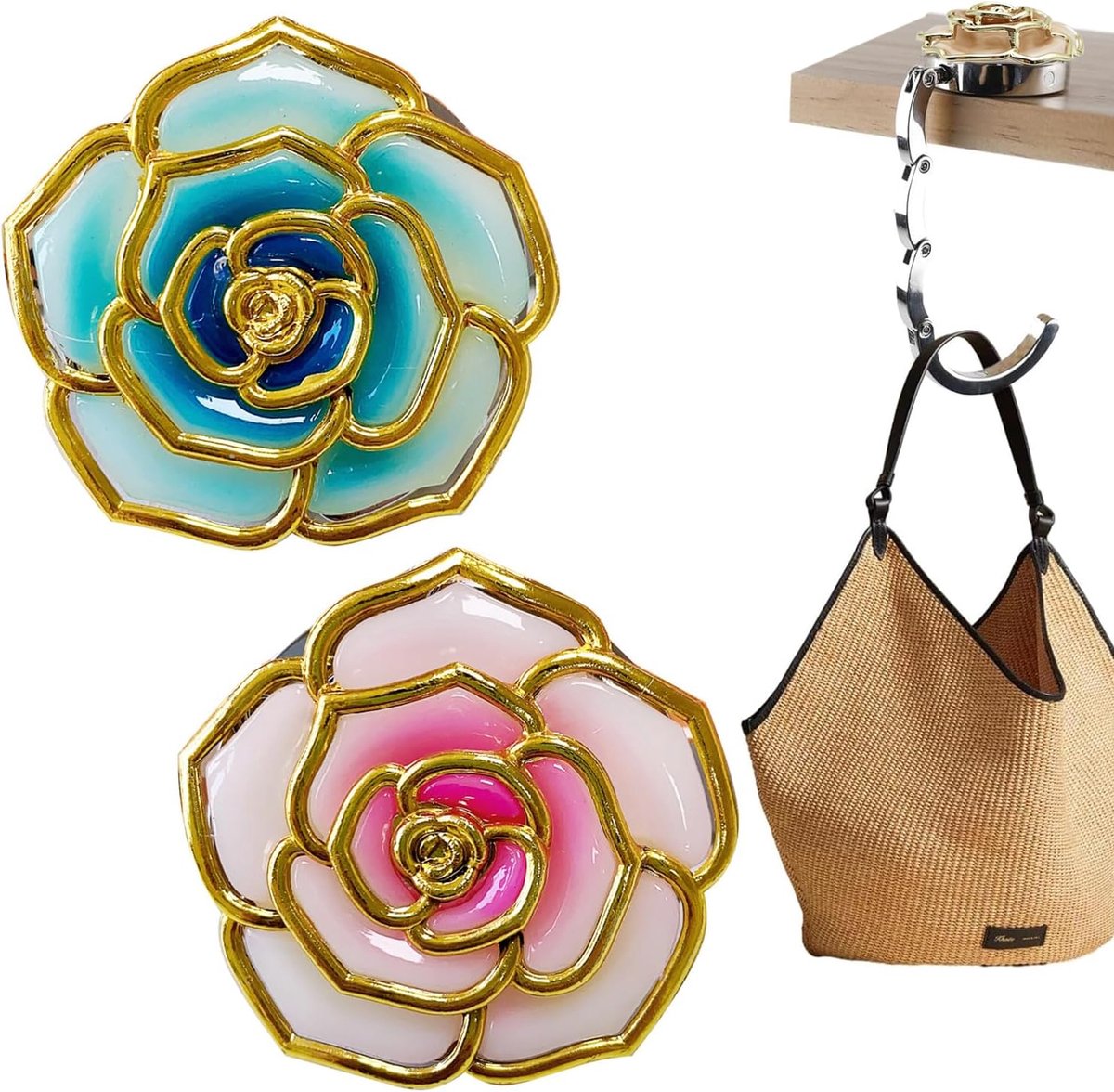 2 stuks zakhaken voor tafel, opvouwbaar, antislip, haken voor tassen, met opbergtas, paraplu voor restaurants, kantoren, bars, cafés (D)