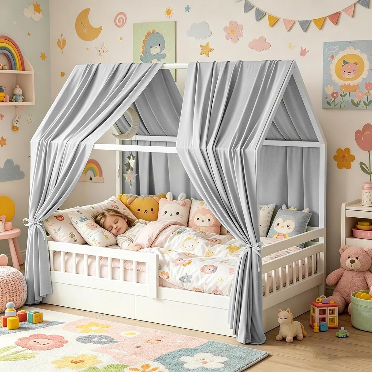 Hemel, 2 stuks bedhemel, huisbed, stoffen hemel voor huisbedden, huisbed, hemel, decoratieve set, bedhemel, huisbed, mousseline voor jongens en meisjes, decoratie voor kinderkamer, 67 x 270 cm